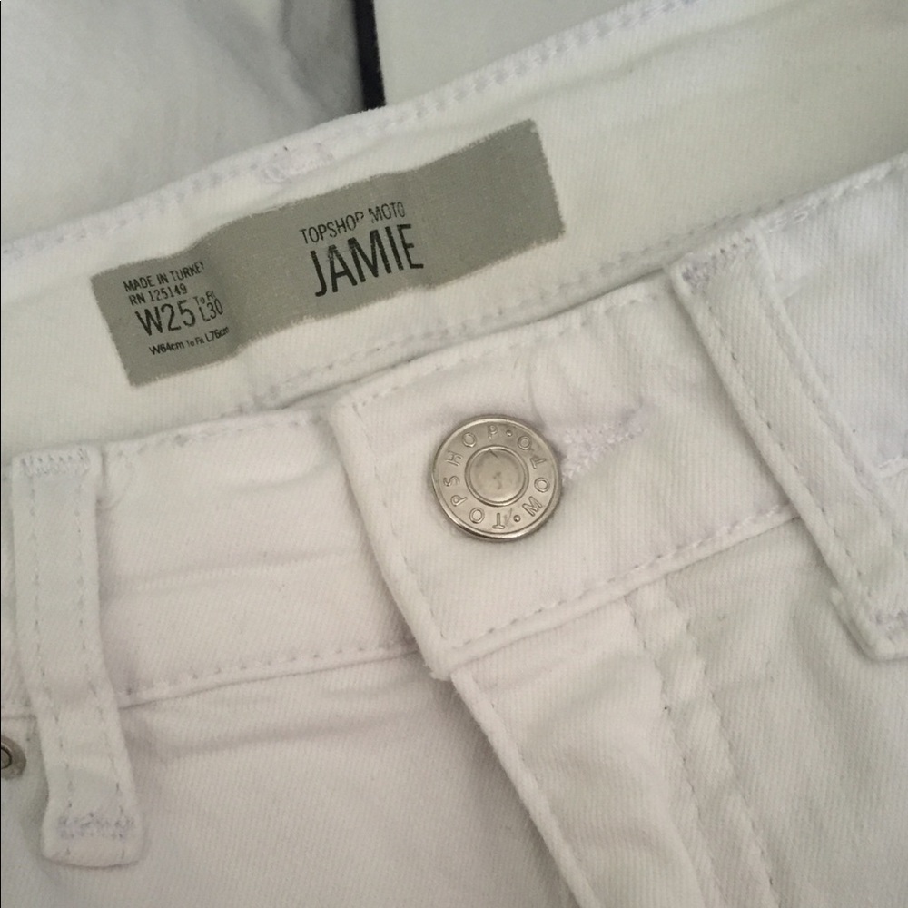 Topshop White High Waist Jamie Jeans Raw Hem